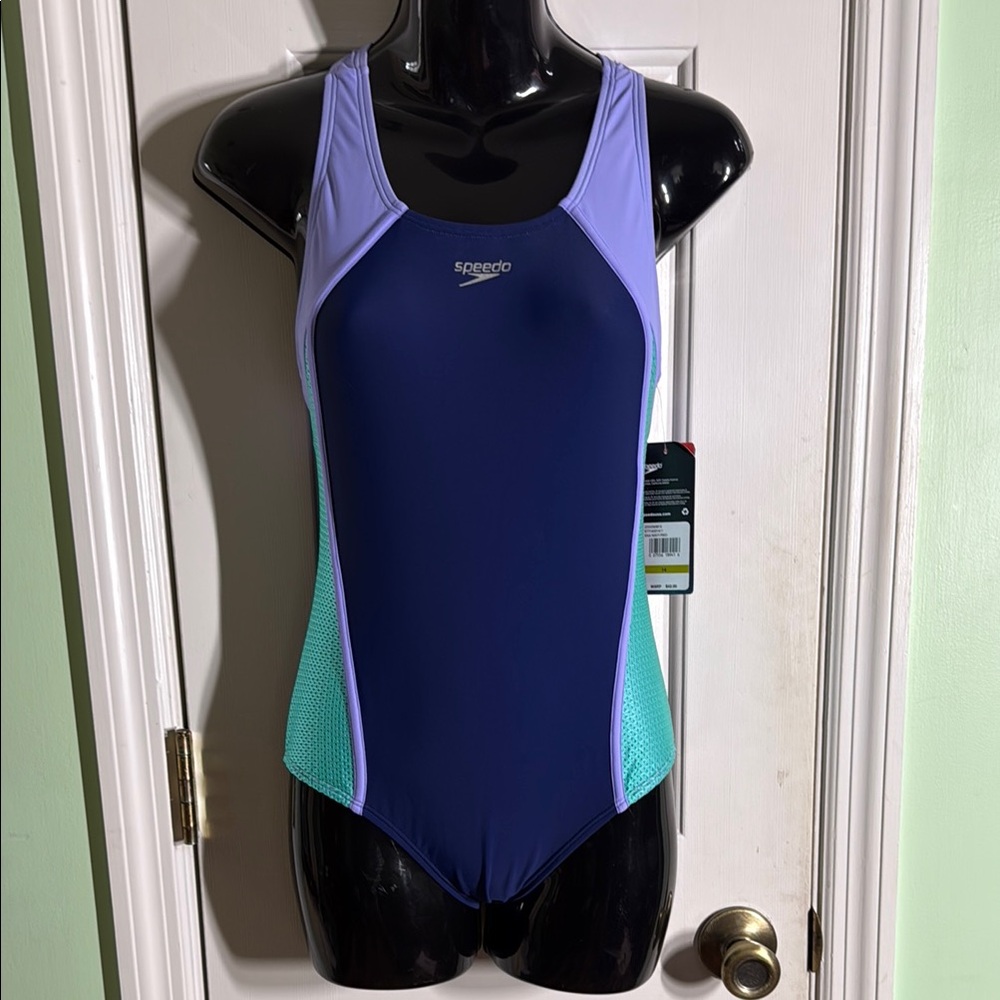 Speedo Blue,Purple&Teal Girls Swimsuit Swim-team 1 Piece Summer UV 50+ Size 14